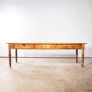 1950's French Three Drawer Large Farmhouse Rectangular Dining Table
