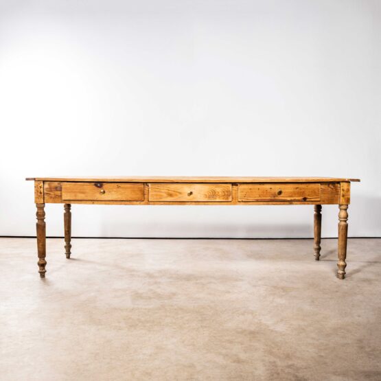 1950’s French Three Drawer Large Farmhouse Rectangular Dining Table