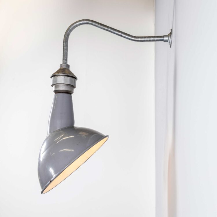 1950’s Industrial Grey Benjamin Crysteel Enamelled Parabolic Lamps