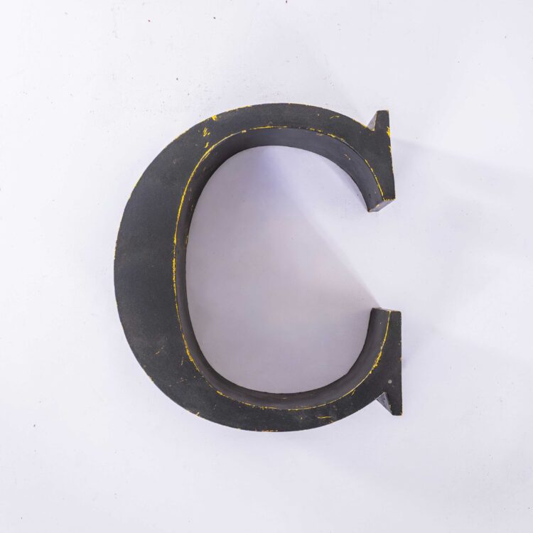 Lettres d'enseigne métallique françaises originales des années 1950, grand format – Gris poussiéreux