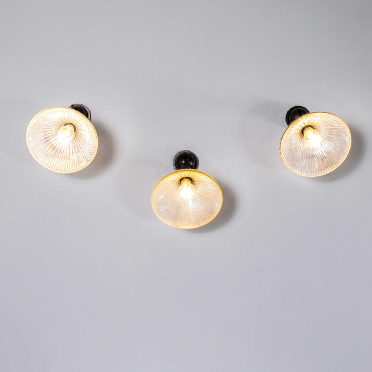 1940’s Black Holophane Prismatic Glass Adjustable Lamps