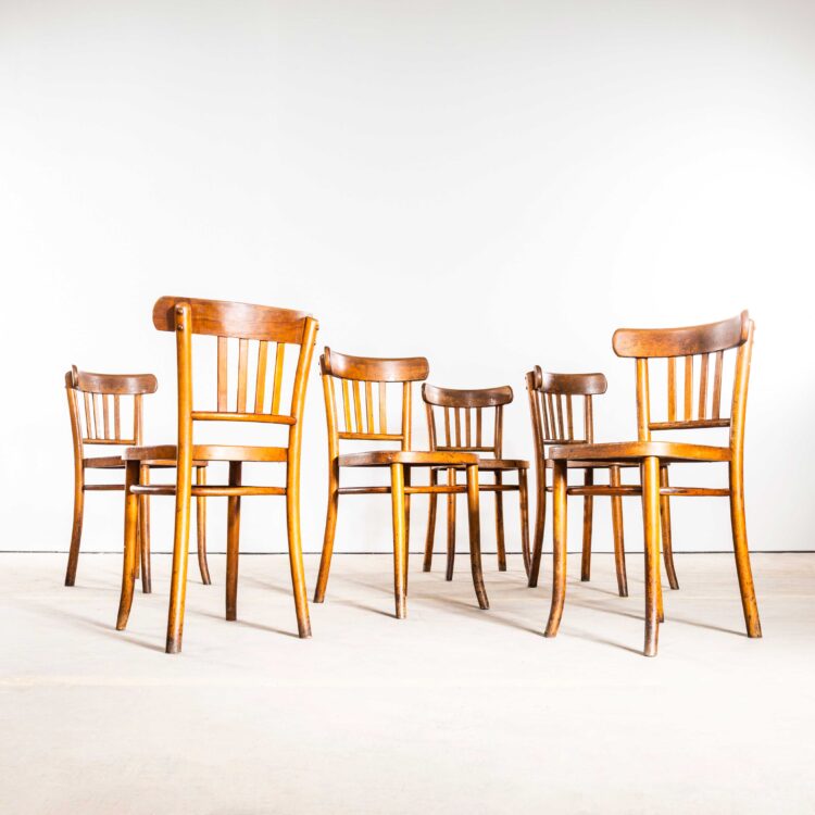 Chaises de salle à manger en chêne miel courbé, années 1940 – Ensemble de six