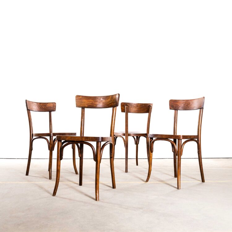 Chaises de bar individuelles en chêne massif, assise plate, style années 1950 – Lot de quatre