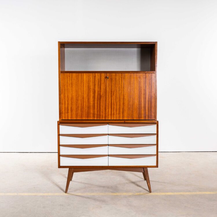 1960’s Mid-Century Cupboard With Eight White Drawers