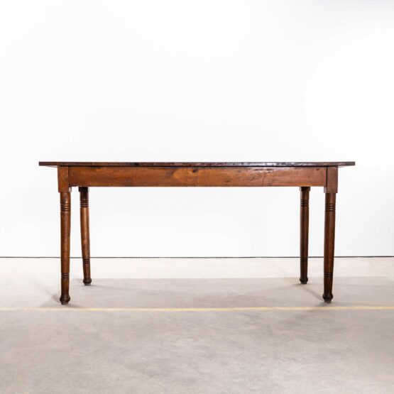 1940’s French Long Barrel Leg Mid Oak Fruitwood Kitchen Dining Table