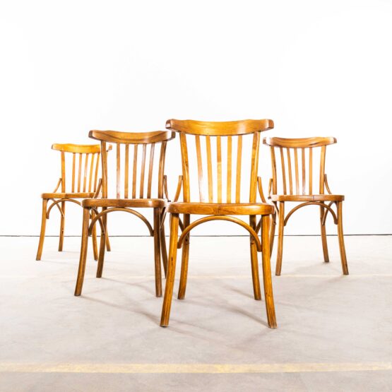 20th Century Honey Walnut Contemporary Café Chairs – Set Of Four