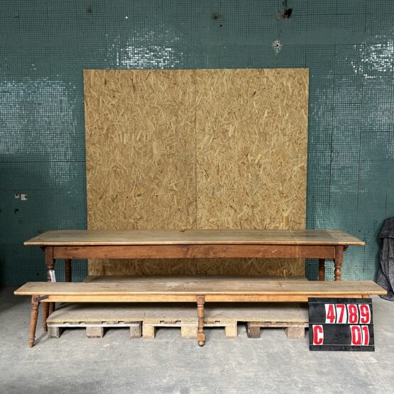 1940’s Long Rectangular Fruitwood Farmhouse Table And Bench
