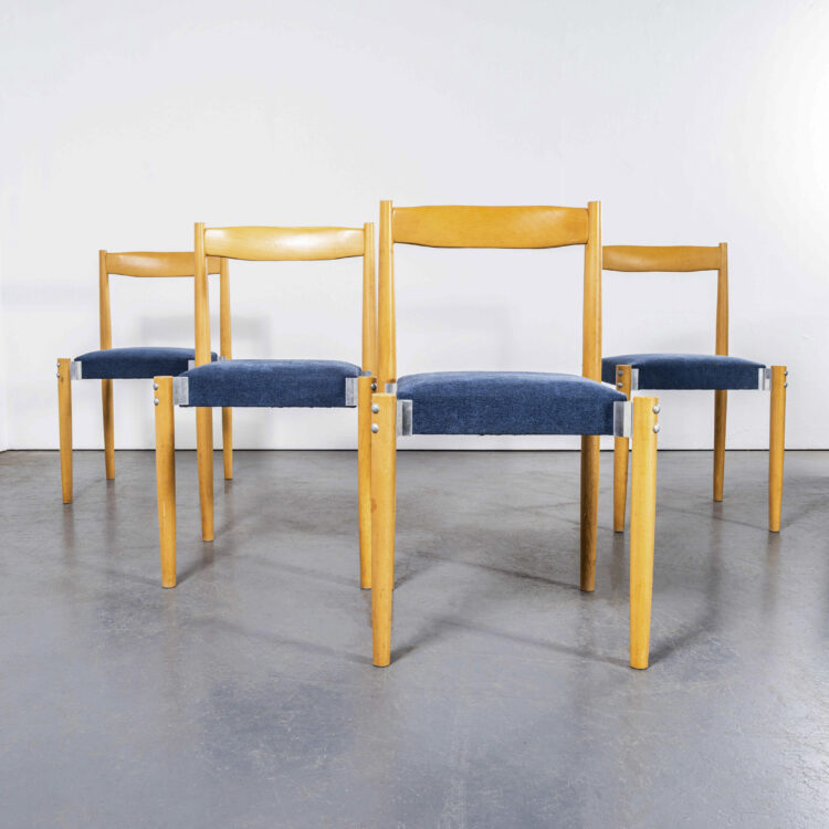 1980’s Blue Upholstered Contemporary Dining Chairs – Set Of Four