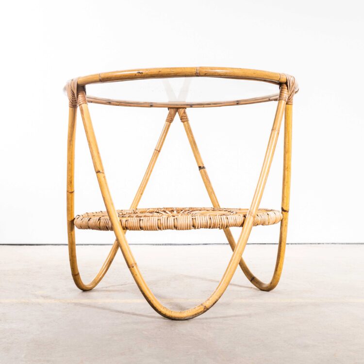 1950’s Original Small Round Glass Top Rattan Table