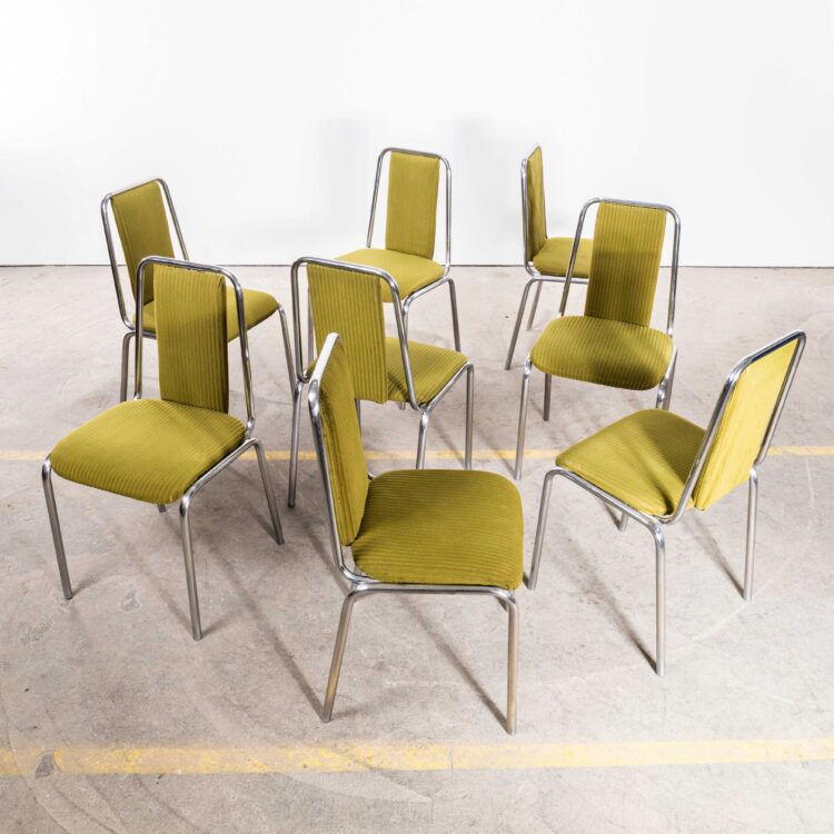 1980’s Olive Green Upholstered Chrome Framed Stacking Dining Chairs – Set Of Eight