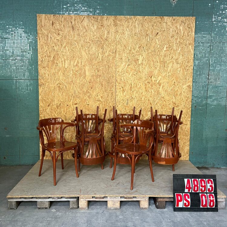 1980’s Flame Oak Fanback Armchair By Sellaton – Set Of Eight