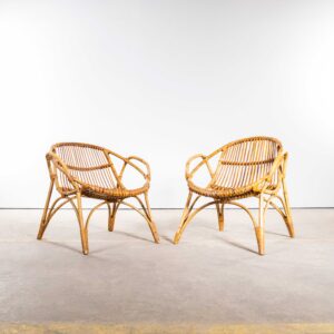1960's Rattan Armchairs With Handles - Pair