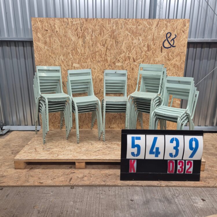 1950’s French ArtProg Light Green Metal Stacking Outdoor Chairs