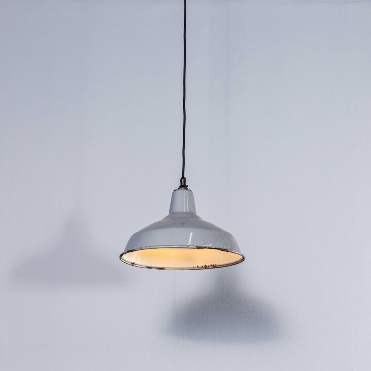 1950’s Industrial Benjamin Enamelled Grey Pendant Lamps (Model 2) – 14 Inch