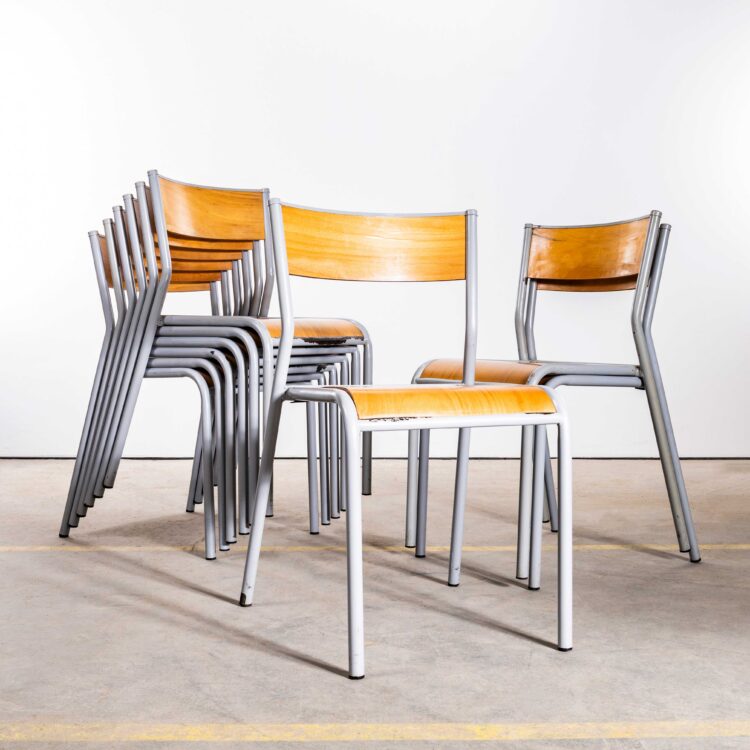 1950’s French Mullca Stacking Dining Chairs – Grey Wide Seat 510 – Set Of Nine