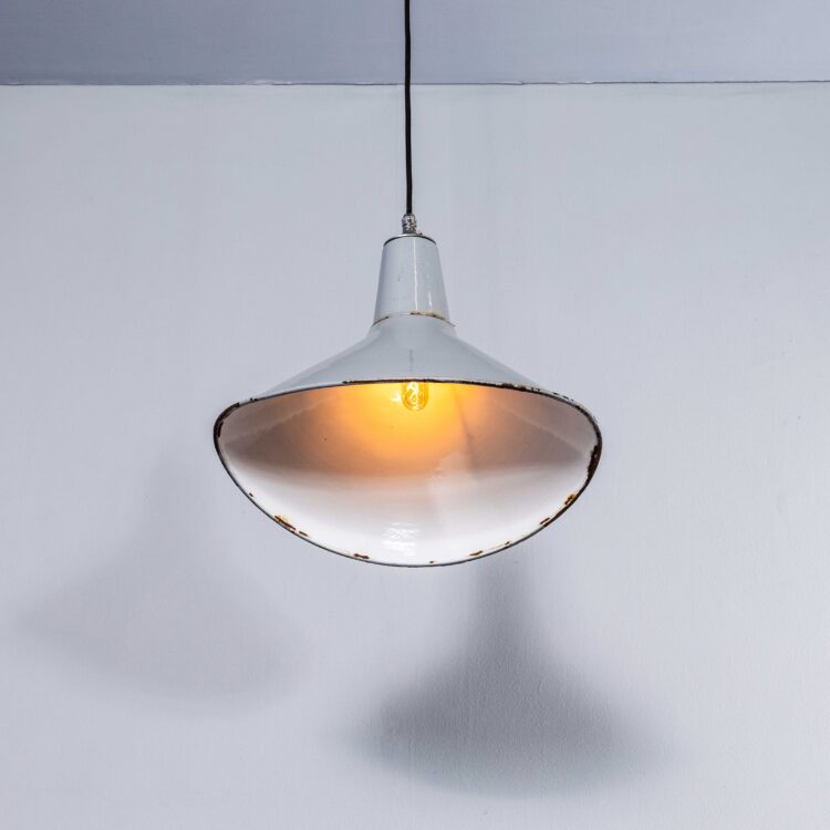 1950’s Industrial Grey Benjamin Crysteel Enamelled Parabolic Lamps – Pair
