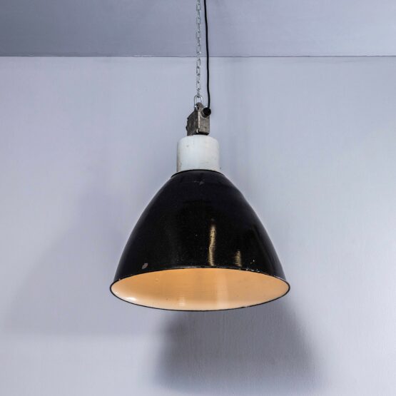 1960’s Very Large Industrial Black Enamel Ceiling Pendant Lamps