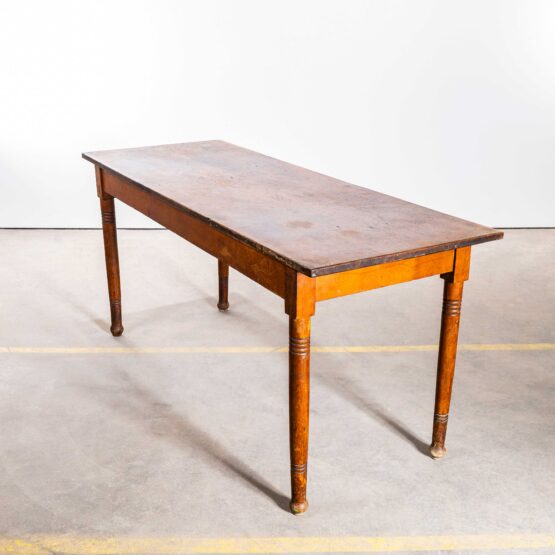 1940’s French Long Barrel Leg Mid Oak Fruitwood Kitchen Dining Table