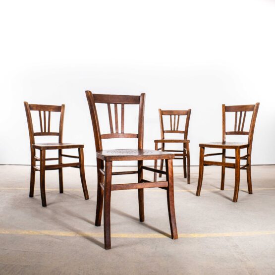 1940’s French Farmhouse Dark Walnut Dining Chairs – Set Of Four