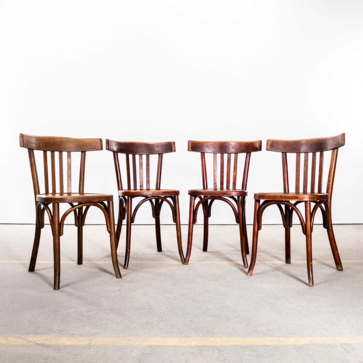 1950’s French Dark Oak Bentwood Dining Chairs – Set Of Four
