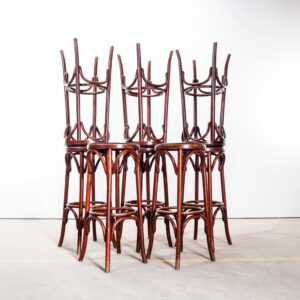 1970's Tall Ebonised Upholstered Bar Stools - Set Of Eight