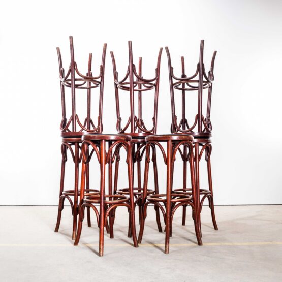 1970’s Tall Ebonised Upholstered Bar Stools – Set Of Eight