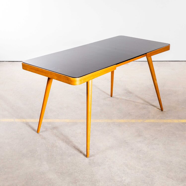 1950’s Czech Side Mid Century Occasional Table By Jiri Jiroutek – Black Opaxit Glass