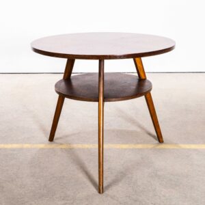 1950's Three Legged Round Table With Circular Shelf