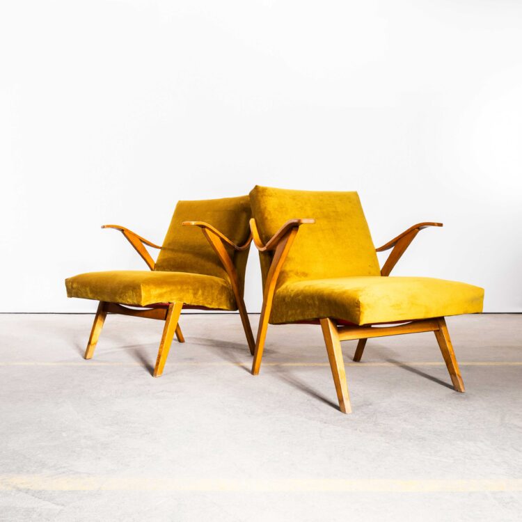 1950’s Frantisek Jirak For Tatra Mustard Cotton Velvet Upholstered Armchairs