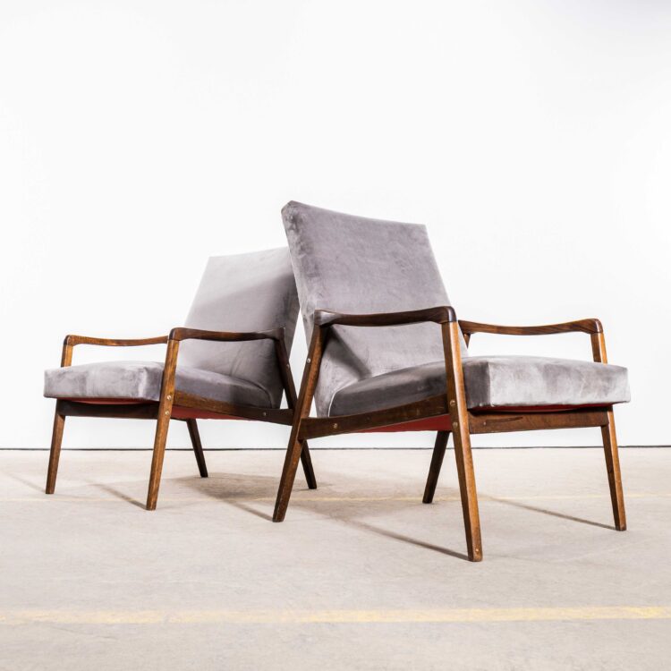 1950’s Jaroslav Šmídek Original Re-Upholstered Armchairs In Grey Cotton Velvet