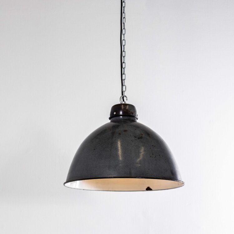 1960’s Large Industrial Graphite Enamel Ceiling Pendant Lamps – 20 Inch
