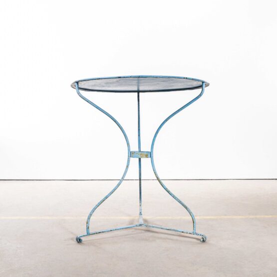 1950’s French Light Blue Metal Round Outdoor Small Gueridon Table