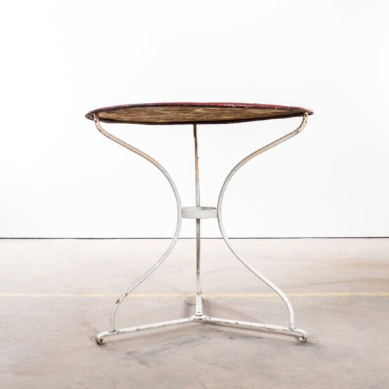 1950’s French Red Top Metal Round Outdoor Small Gueridon Table
