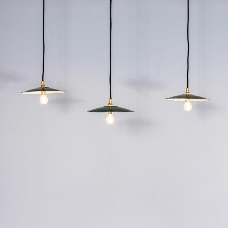 1930’s French Green Café Enamel Coolie Lights – 9.5 Inch