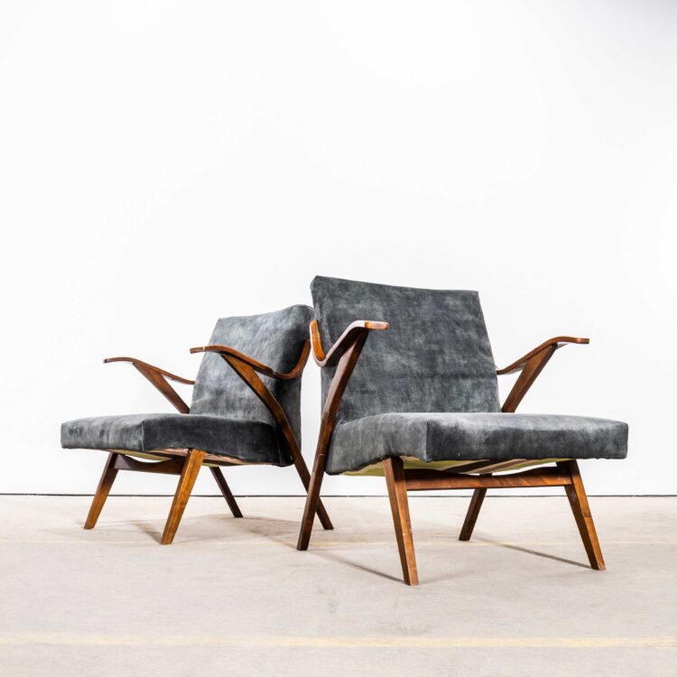 1950’s Frantisek Jirak For Tatra Dark Grey Upholstered Armchairs