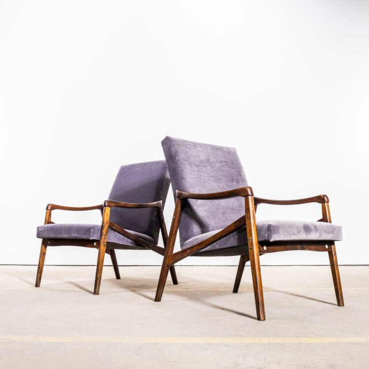 1950’s Jaroslav Smidek Original Re-Upholstered Armchairs In Grey Cotton Velvet