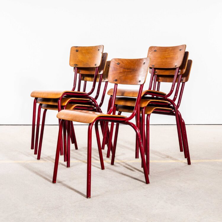1960’s French Mullca Simple Red Stacking Dining Chairs – Set Of Seven