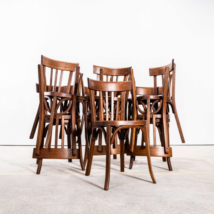 1950’s French Baumann Mid Oak Tri Back Bentwood Dining Chairs