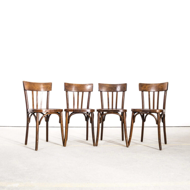 1950’s French Baumann Dark Tri Back Bentwood Dining Chairs – Set Of Four