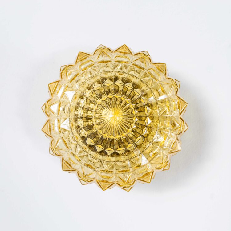 1950’s New Old Stock Amber Pineapple Globe Ceiling Or Wall Lamp