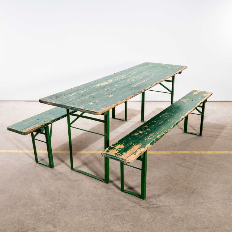 1950’s Green Ex Army Large French Folding Bench & Table Set