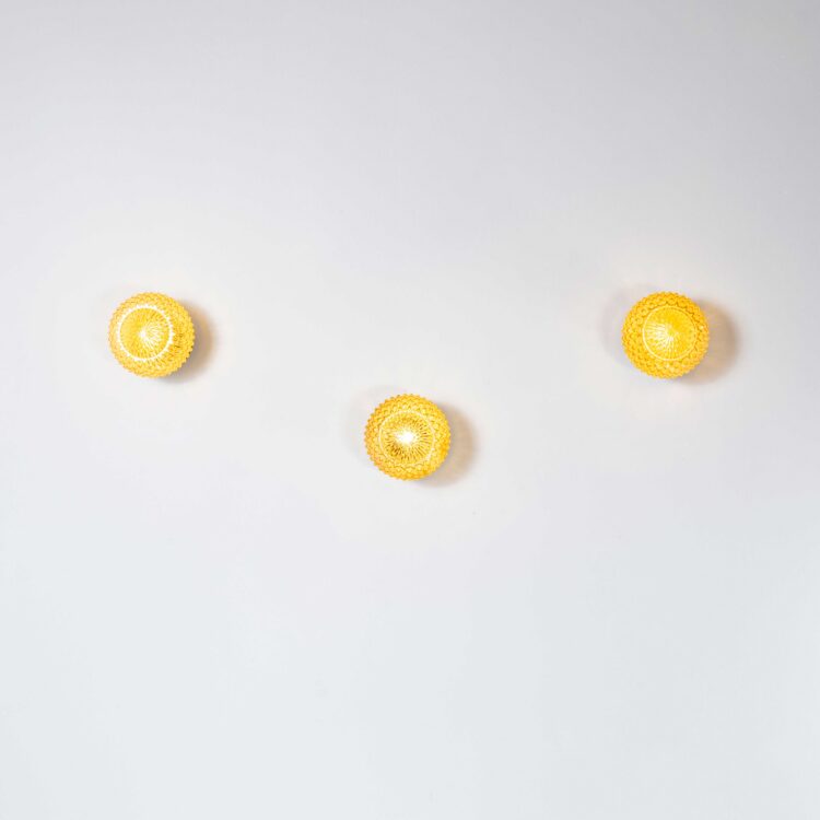 1950’s New Old Stock Amber Ridged Pineapple Globe Ceiling Or Wall Lamp