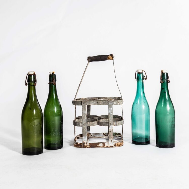 1950’s French Bottle Carrier And Bottles