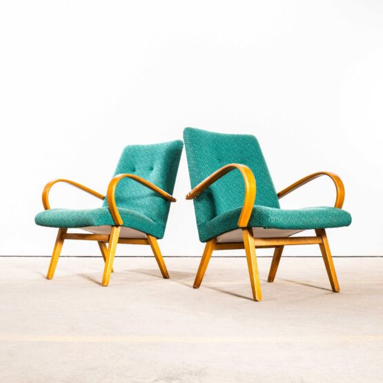 1960’s Original Pair Of Armchairs – Teal With Maze Effect