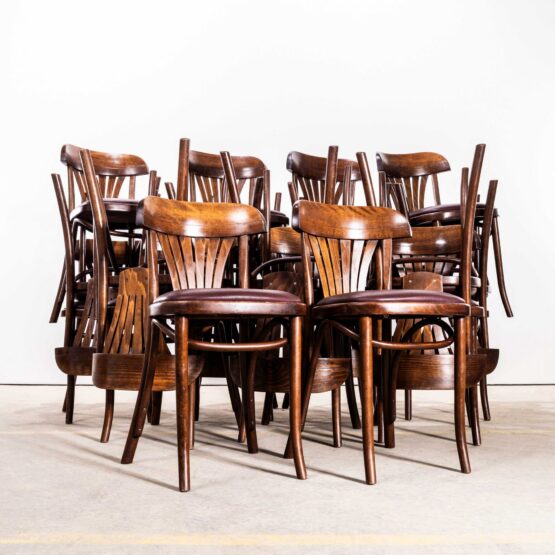 1970’s Dark Honey Fan Back Upholstered Dining Chairs