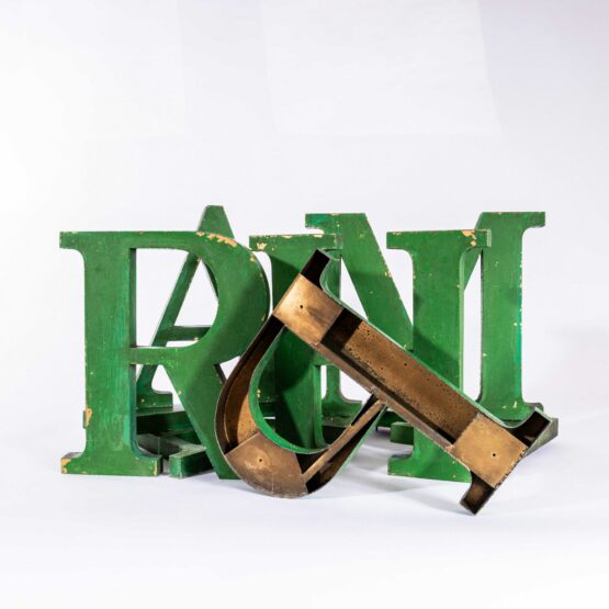 1950’s Original Large French Metal Shop Signage Letters – Bottle Green
