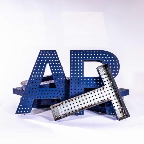 1950’s Original Large French Metal Shop Signage Letters – Perforated Blue