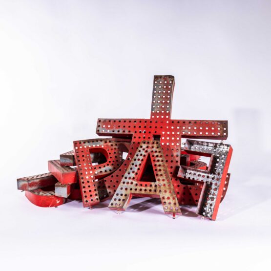 1950’s Original Large French Metal Shop Signage Letters – Perforated Red