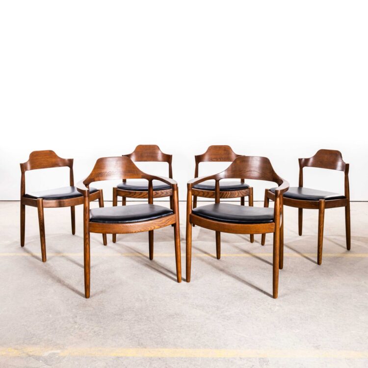 1970’s Dark Oak Mid Century Dining Chairs – Set Of Six