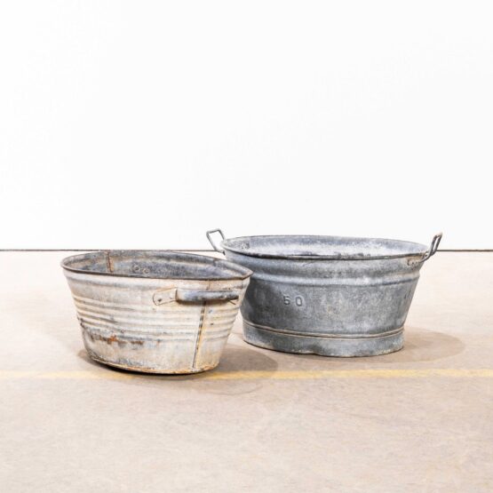 Vintage French Galvanised Laundry Tubs – Pair